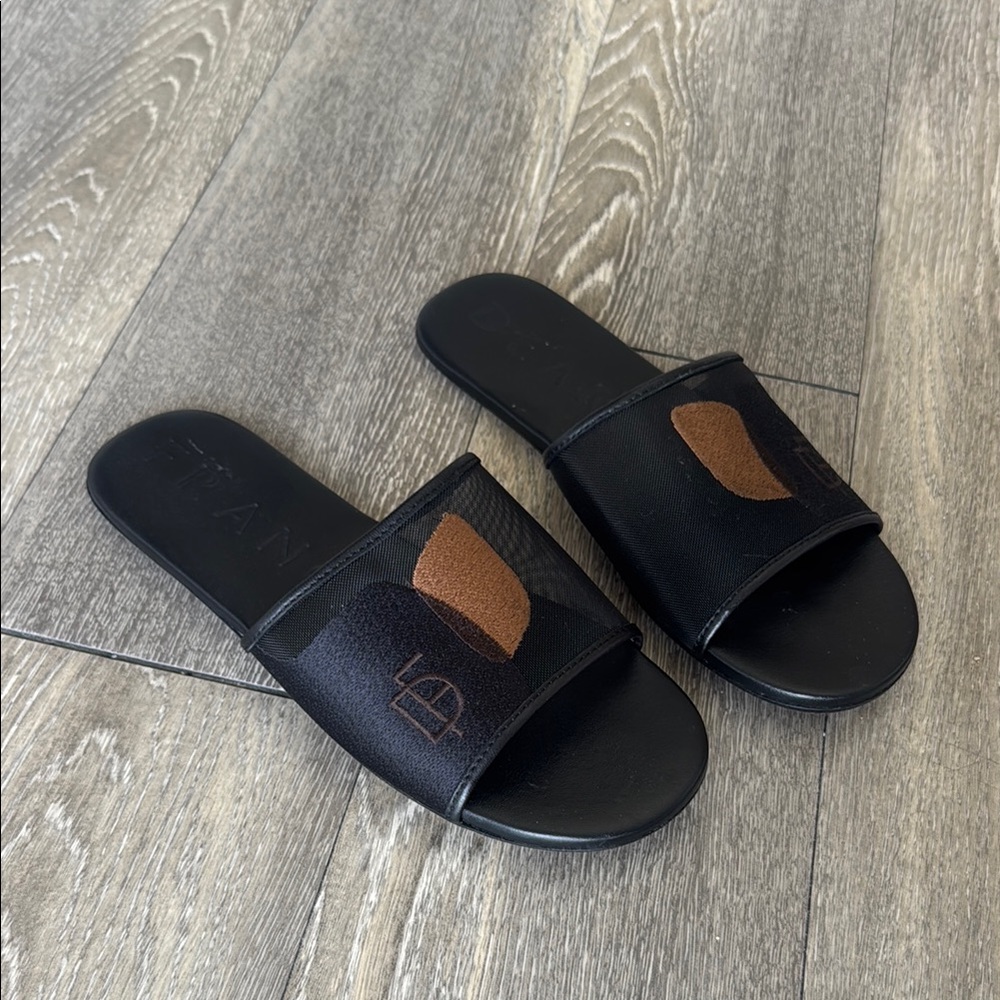 Dear Frances Black and Brown Slide Sandals